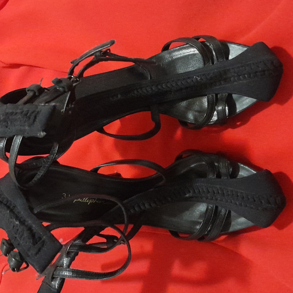 3.1 Phillip Lim Black Leather Strappy Stiletto.